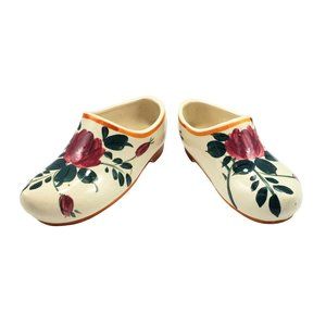 Set/2 Occupied Japan Ceramic Dutch Shoe Planters Hand Painted Floral Vintage